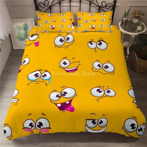 Funny Yellow Face Bedding Set Expression 3d Bed Linen Quilt Duvet Cover Sets Home Textile Decor Twin Single Queen King Size Cool