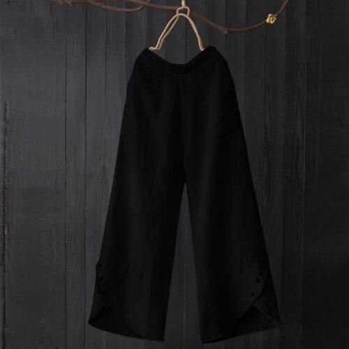 Plus Size Loose Pants For Women Buttons Pocket Irregular Casual Trousers Athestic Solid Color Pants Wide Leg Lounge Trousers 40