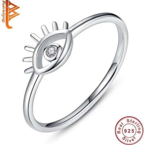 BELAWANG 100% 925 Sterling Silver Turkey Eye Ring Bling Crystal CZ Zircon Rings For Women Party Jewelry New Year Gift