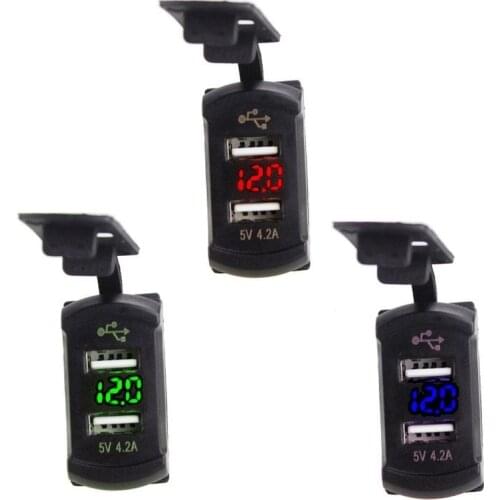 12V/24V 4.2A Dual USB Charger Socket Waterproof with LED Voltmeter for Rocker Switch Panel Marine Boat Motorcycle ATV RV Truck