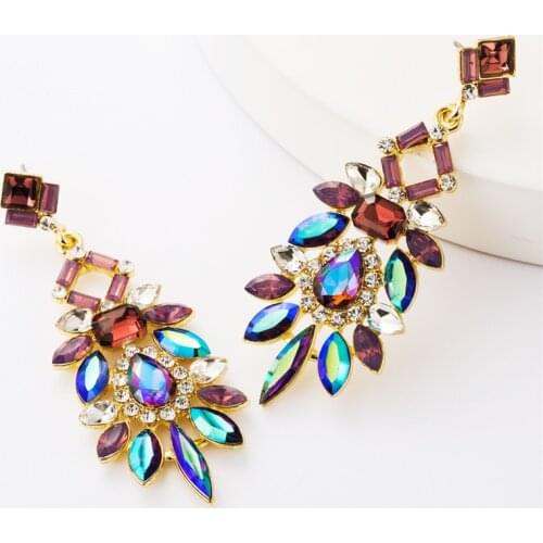 2019 New Fashion Colorful Rhinestone Geometric Earrings for Women Boho Exaggerated Dangle Drop Earrings Party Jewelry Accessory