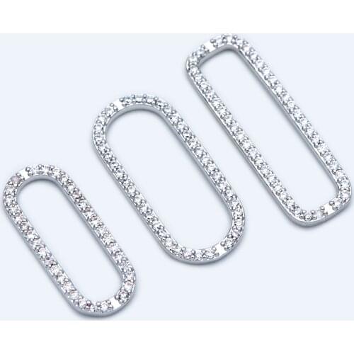 4pcs CZ Paved Silver Oval Link Charms, Rhodium plated Brass Long Oval Hoops, Geometric Hoop Circle Connector Pendants (GB-1497)