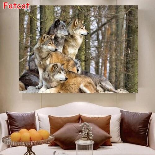 5d diamond painting Full drill square Cross Stitch Kit wolves in the forest family picture diamond patterns Embroidery PP756