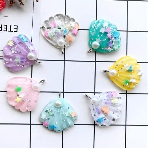 Glitter pearl shell charms resin charms necklace pendant keychain charms for DIY earring decoration