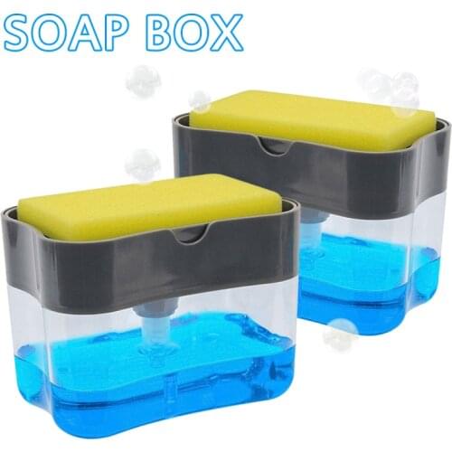Soap Pump Dispenser with Sponge Holder 2 in 1 Liquid Dispenser Container Manual Press Soap Organizer Kitchen Cleaner Tool