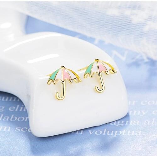 Cute Multicolor Rainbow Small Umbrella Stud Earrings For Women Epoxy Process Creative Female Tiny Earring Piercing Accessories