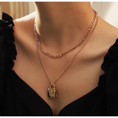 Multi Layer Lover Lock Pendant Choker Necklace Steampunk Padlock Heart Chain Necklace Collier Best Couple Jewelry Gift