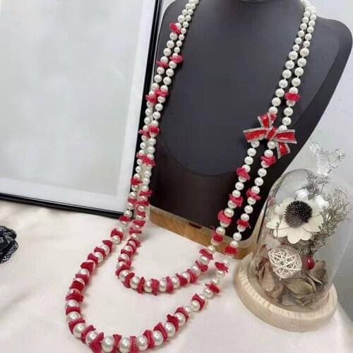 Fashion Pearls Necklace Luxcy Party Long Bowknot Necklace Vintage Chain Jewelry letter name sweater chain C Neckalce
