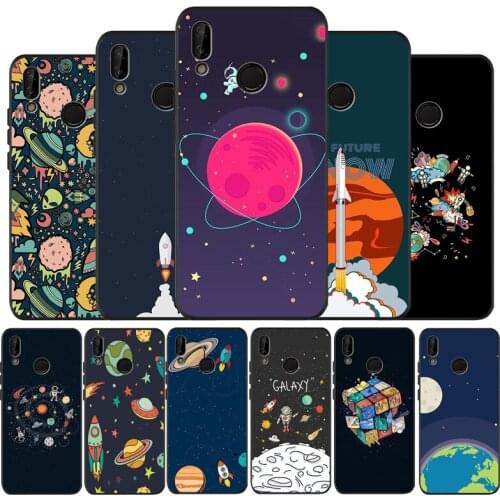 Art cartoon space planet black Silicone soft Case For Huawei P40 P30 P20 P10 P9 Lite Pro 2019 P smart Y6 Y9 2018 Back cover