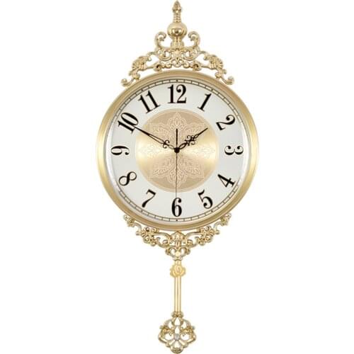 Vintage Luxury Wall Clock Nordic Silent Digital Pendulum Gold Metal Wall Clock Roman Numerals Copper Wandklok Home Decor AD50WC