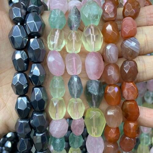 Natural Mixed Quartz Terahertz Agate Stone Beads Faceted Barrel Column Loose DIY Beads For Jewelry Making Beads Women Necklace
