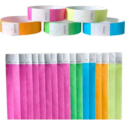 Neon Colors 3/4 inch Tyvek Wristbands with Numbers, Wear Beautiful Color Wristbands for Parties Events 1000 Pieces