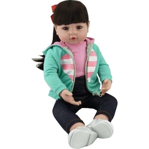 NPK 46cm Silicone Reborn Baby Doll with long hairToy For Girls Newborn Princess Babies Bebe Accompanying Birthday Gift