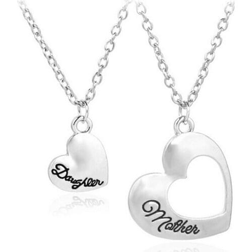 2 Pcs/Set Mom Mother & Daughter Love Heart Statement Pendant Charm Chain Necklace Jewelry