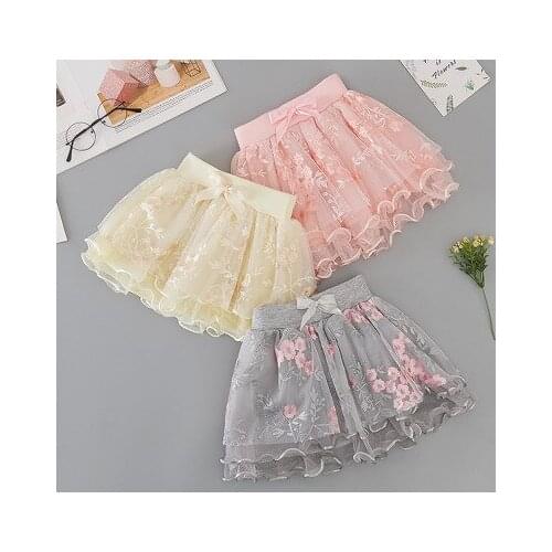 3-8 year girl baby fashion wild net yarn children new stitching embroidery flower fluffy skirt four seasons princess baby skirt