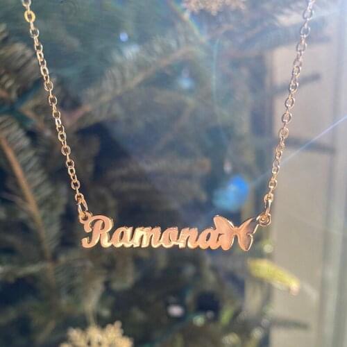 Necklace For Women Stainless Steel Choker Custom Butterfly Name Pendant Choosable Pattern Personalized Handmade Nameplate Gifts