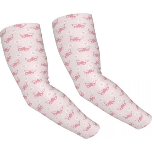 Pink Butterfly Outdoor Cycling Ice Silk Cool Arm Sleeves Ice Silk Sleeves Breathable Quick Dry UV Sunscreen Cuff