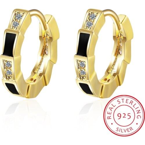 Luxury Woman Lovers' Friends Real 100% 925 Sterling Silver Hoop Earring For Birthday Engagement Black Zirconia Aretes Pendientes