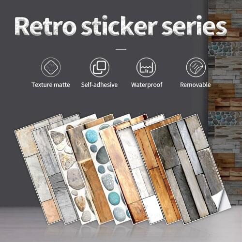 Self Adhesive Wood Grain Wall Tile Decals Peel and Stick Backsplash Tiles Removable Vinyl Tiles Sticker for Kitchen Bathroom