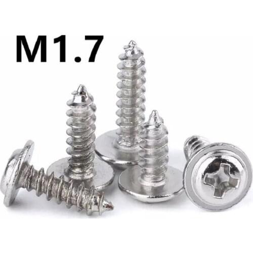 1000PCS M1.7x4/5/6/8/10mm PWA Carbon Steel Drywall Screws With Pad Round Head Pan Tapping Self-tapping Screw