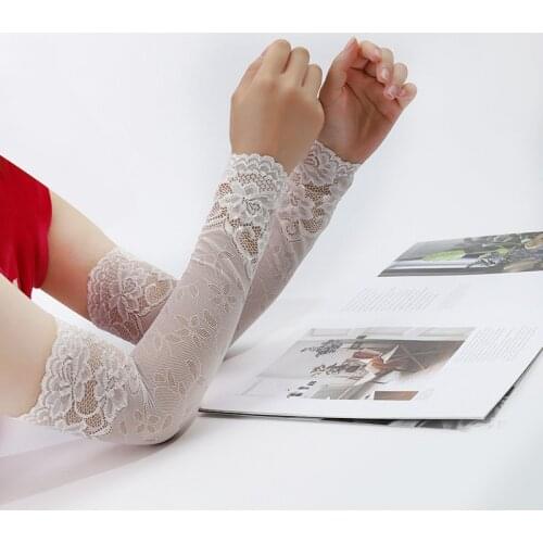 Stylish Stretchy Lace Gloves Women Summer Sunscreen Driving Scar Cover Gloves White Mitten Long Sleeves Ladies Female Gloves