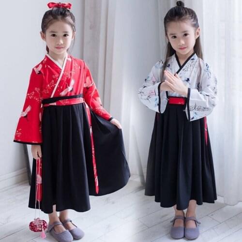 Ancient Chinese Costume Kids Hanfu Fancy Dress Children Black Skirt Folk Dance Performance Chinese Traditional Dress for Girls