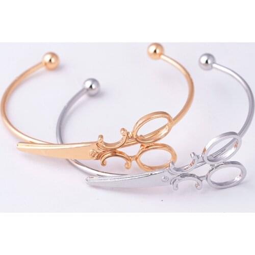 Creative Charm Bracelet Bangle Personality Scissors Shape Design Simple Open Bracelet Adjustable Women Statement Jewelry Gift