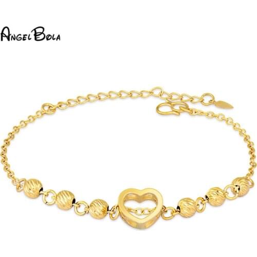Heart Gold Beads Luxury 24K Gold Womens Charm Bracelet Adjustable Lucky Bracelet For Women Gold Jewelry Accessories
