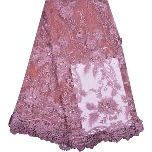 Embroidered Tulle French Lace Fabric With Rhinestones Fashion African Wedding Guipure Lace Fabric Net Lace Fabric In Lilac 1266