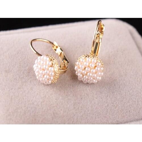 Hot Sale Lovely Wedding Ear Cuff Gold Color Round Imitation Pearl Beads Stud Earrings for Women Girls Piercing Jewelry