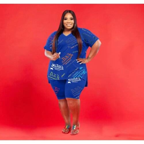 2021 High Quality New Design 2 pcs Women Set Letters O-neck Short Sleeve Tops and Shorts Summer Casual Outfits