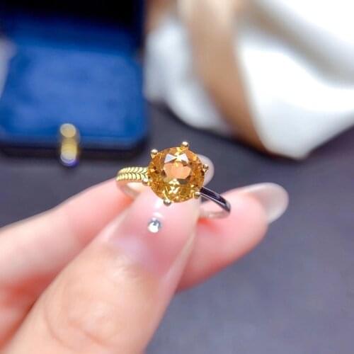 New Charming Yellow Citrine Ring for Women Jewelry real 925 Silver Good Color Round Natural Stone Birthday Gift Asymmetric