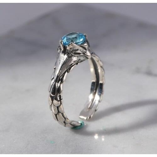 FNJ Animal Eagle Topaz Ring Vintage 925 Silver New Original S925 Sterling Silver Rings for Women Jewelry Adjustable size