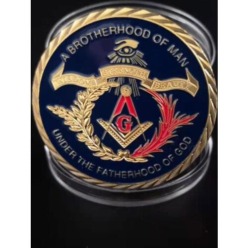 Gold Coin European Masonic Freemasonry Brotherhood Gold And Blue Color Round Double Commemorative Coin