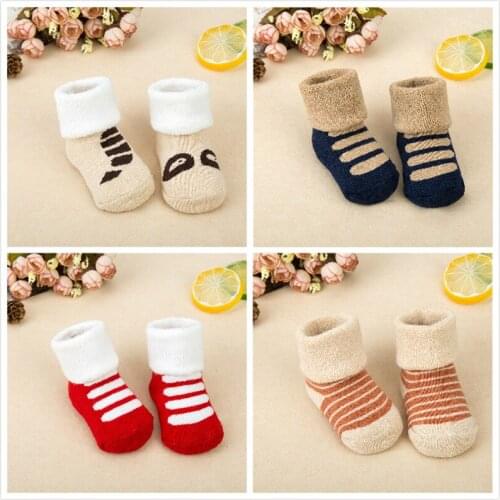 1 Pair Newborn Cotton Winter Autumn Baby Girls Boys Kids Socks Infant Striped Terry Warm Slippers Star Brand New Children Dot