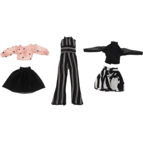 3Set Trendy Garment Outfit Skirt Top Black Jumpsuit Princess Gown For Dolls Accessories
