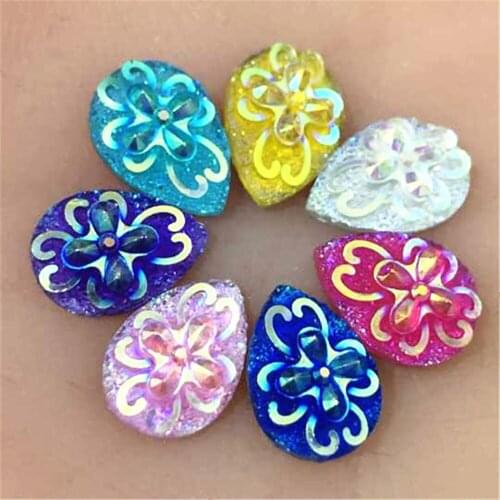 40PCS AB flower Flatback Resin Teardrop Rhinestone Wedding decoration 10mm*14mm
