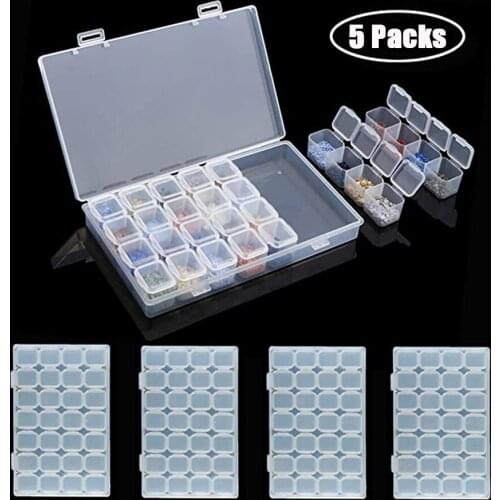 5Pcs/lot 28 Grids DIY Diamond Painting Drill Box Jewelry Box Rhinestone Embroidery Crystal Bead Organizer Storage Case Container