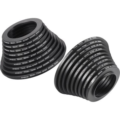 Andoer 18pcs 37-49-52-55-58-62-67-72-77-82mm Camera Lens Filter Metal Adapter Ring Step Up / Step Down Kit
