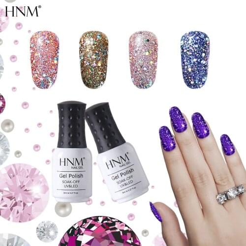 HNM 8ml Glitter LED Lamp Nail Polish Diamond Nail Art Semi Permanent Soak Off Gelpolish Painting Gellak Bling Hybrid Varnish