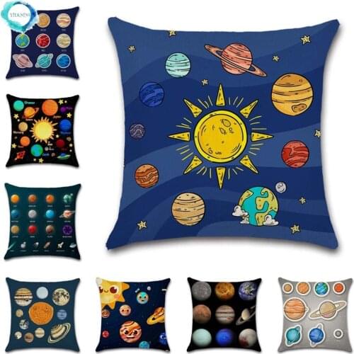 Cartoon Solar System Sun Planet Printed Cushion Cover Decorative Home Sofa Chair Polyester Pillowcase 45X45CM Fundas De Cojin