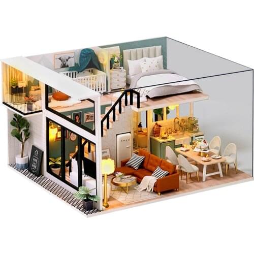 Wood Miniature Doll House 1:24 Cabin Fantasy New Year Birthday Festival Gift