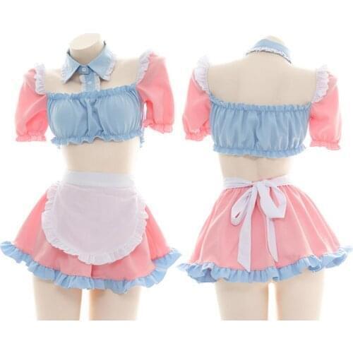Sexy Maid Cosplay Outfit Cute Pink Blue School Girl Costumes for Female Mini Skirt Uniform Charming Kawaii Womens Suit New