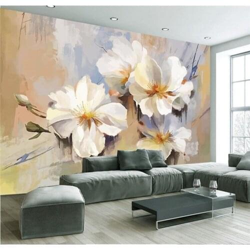 European 3D Painting Wall Mural Photo Wallpaper White Flower Wall Paper for Bedroom Wallpaper Wallcoverings TV Backsplash
