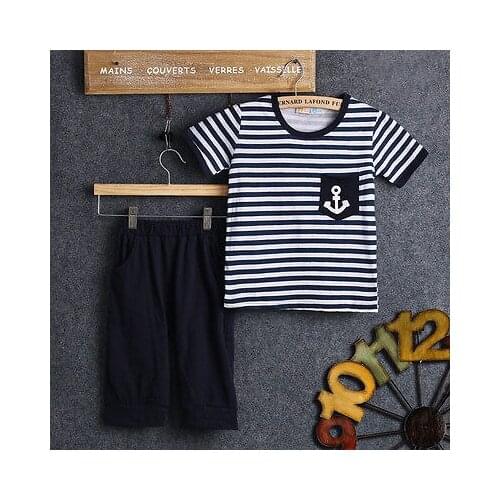 Baby Boys Striped Tops T-Shirt+Letters Pants Kids Clothes Sets Suit Outfit 2-7Y