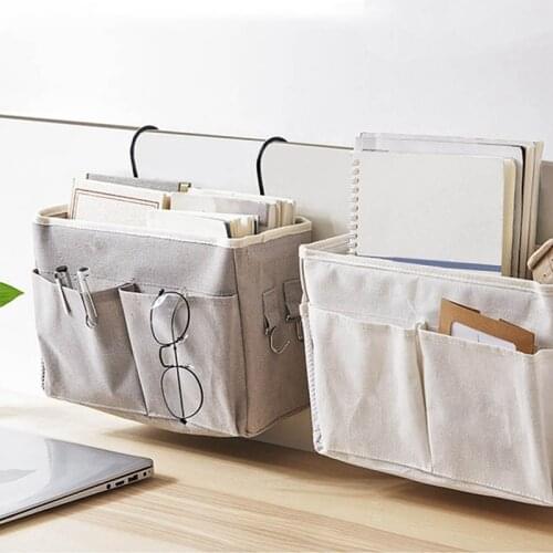 Canvas Bedside Storage Organizer Anti-slip Bedside Bag Bed Sofa Side Pouch Hanging Storage Bed Holder Pockets Home Organizer