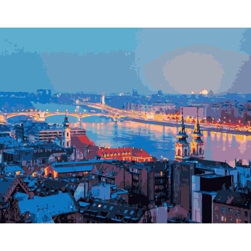 MaHuaf-j364 Hungary Budapest night Danube iron bridge hand painted canvas oil painting by numbers