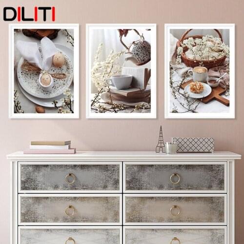 Tea Bread Egg Food Canvas Painting for Kitchen Decor Nordic Posters and Prints Modern Home Decoration Wall Art Pictures