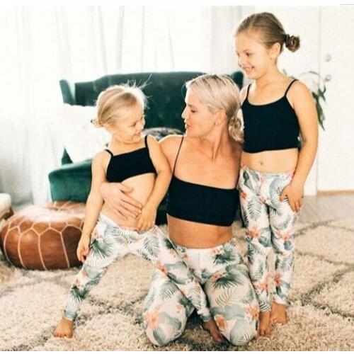 2 Pieces Kids Suit Set, Solid Color U-Neck Short Camisole+ Floral Print Trousers for Girls, 1-6 Years