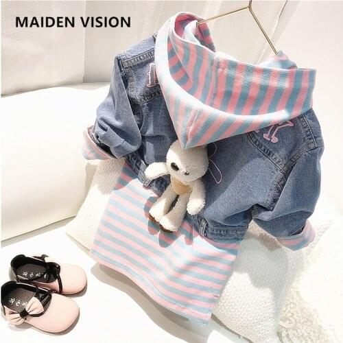2pcs Girls Suit New Fashion Princess Clothing denim jacket+ stripe Sweater Dress Ball Gown Girls Dresses Clothes for 1-6Y